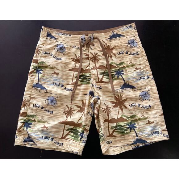 H&M Swimwear Yellow Tropical Island Theme Swim Shorts sz M - Picture 1 of 11